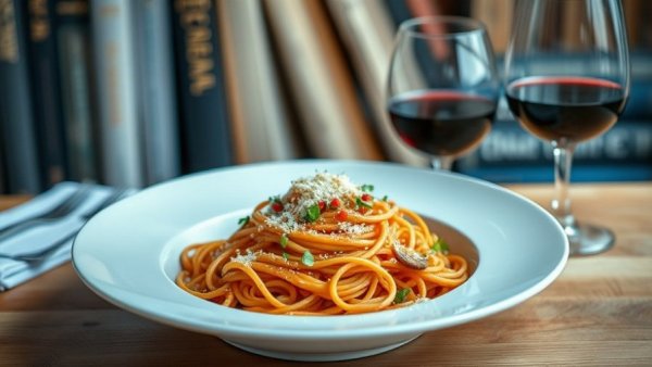 $15 Deal at Libro: Appetizing spaghetti and wine.