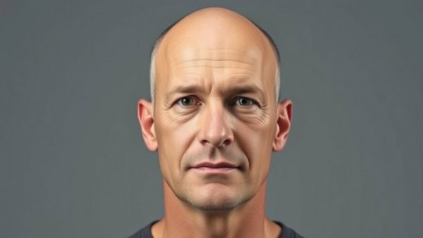 Senior man with neutral expression, gray background, soft lighting.