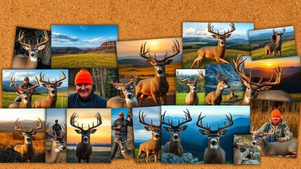 Collage of deer hunting photos showing trends for 2025 on a corkboard.