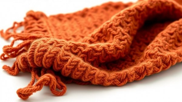 Cozy rust knit scarf with embroidery for winter home comfort.