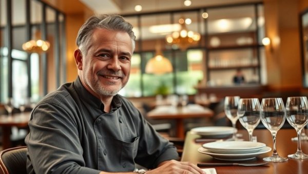 Chef Jimmy Gentry James Beard semifinalist sitting at a restaurant table.