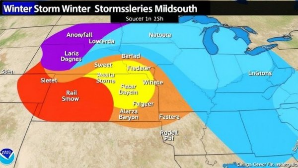Winter storm forecast map for MidSouth showing snowfall amounts.