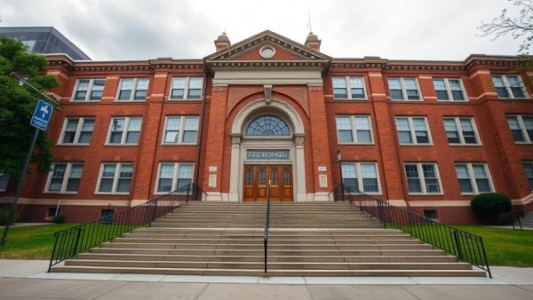Grand historic school building in Memphis with steps leading to entrance.