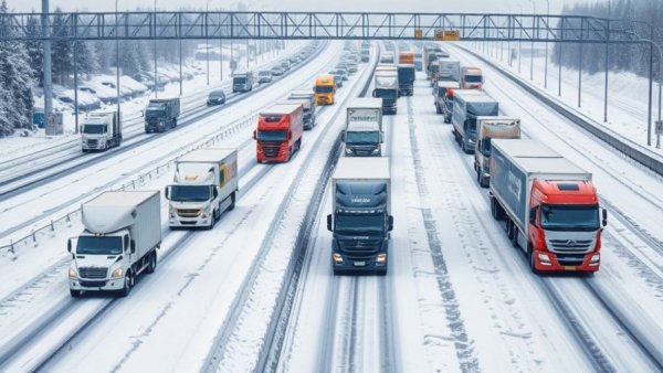 Traffic disruptions on I-55 with snow-covered highway.