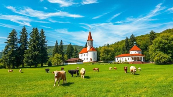Ørslev Monastery Creative Residence with cows grazing in the field.