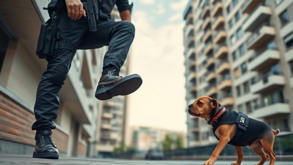 US Marshal raises foot towards dog in Memphis apartment.