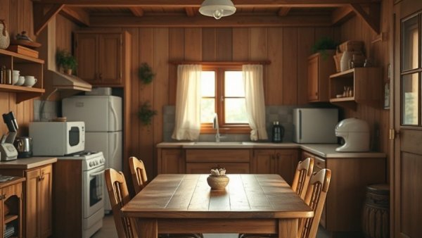 Coveside Carriage House Cabin Experience - cozy kitchen interior.