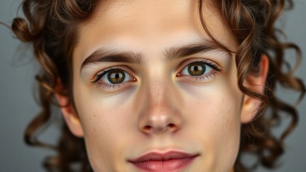 Close-up of a person with curly hair and neutral expression.