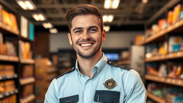 Officer smiling confidently in a store, recovery journey.