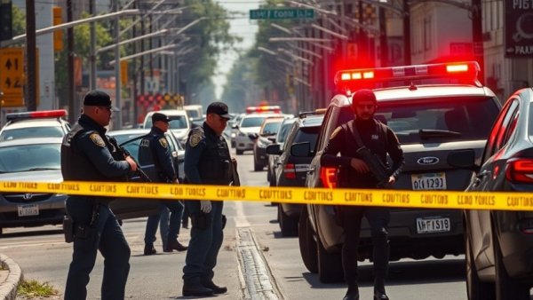 Police scene in Memphis related to gun violence, officers at street
