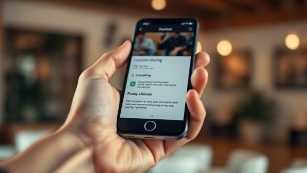 Close-up of phone showing location sharing options, digital privacy focus.