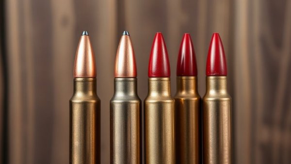 Rifle cartridges comparison: copper vs. red-tipped bullets on dark surface.
