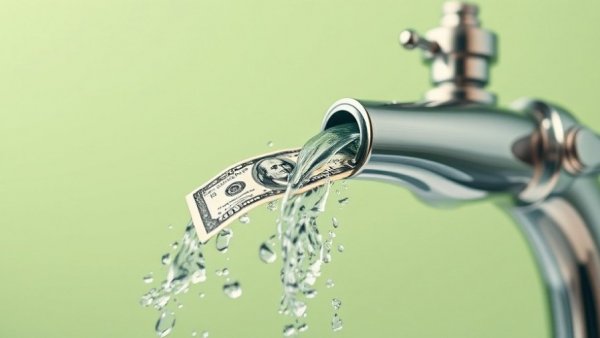 Conceptual image of money flowing from a faucet symbolizing average water bill by state.
