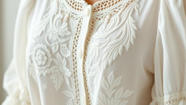 Delicate embroidered blouse with intricate lace for spring home and outdoor living fashion.