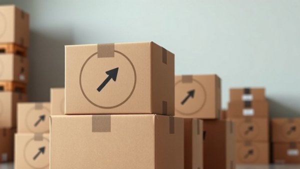 Close-up of cardboard box with arrow logo for refund without return policies.