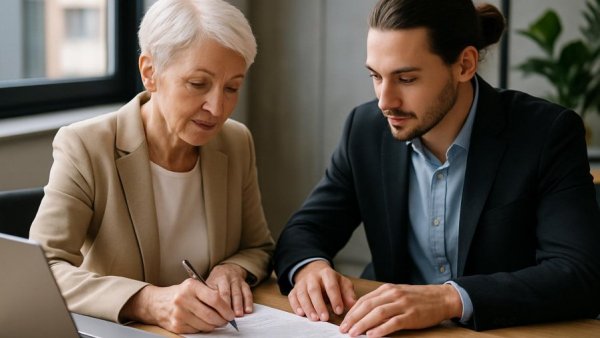 Auto dealer discussing buy rate markup with customer