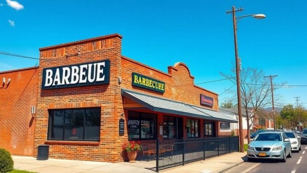 Memphis BBQ app featuring rustic brick restaurant exterior