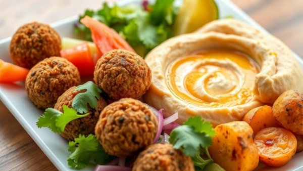Colorful $15 falafel platter with hummus and salad.