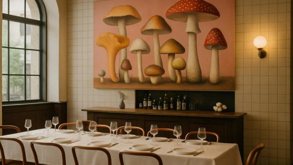 Holy Carrot London design modern dining space with mural.