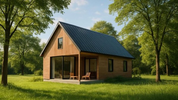 Modern agrarian-inspired holiday house in lush green meadow