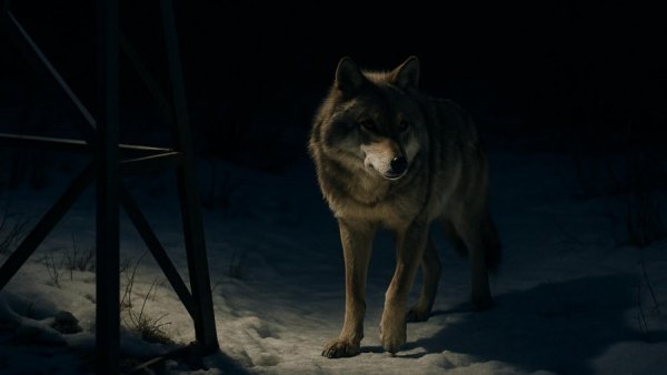 Lone wolf in spotlight at night, illustrating Colorado wolf reintroduction program challenges.