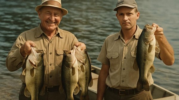Old-school bass fishing tips with vintage fishermen.