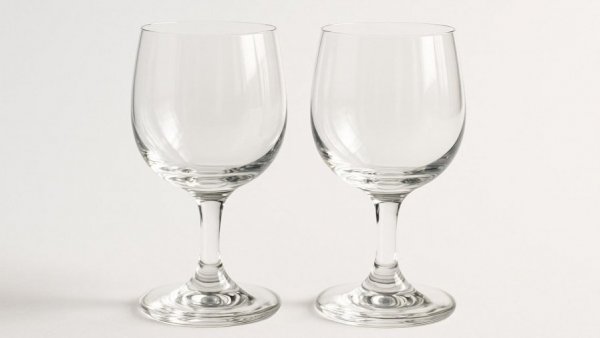 Elegant pair of short wine glasses on a white background