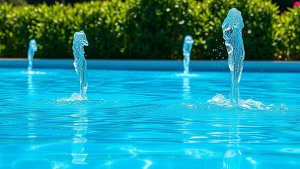 Spring backyard cleaning with peaceful clear blue pool.