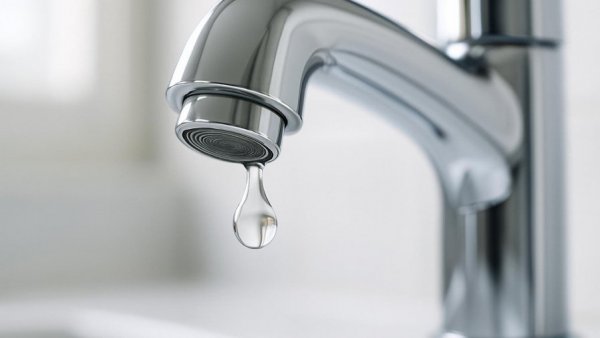 Close-up of a chrome faucet dripping water, smart ways to save water during a drought warning.