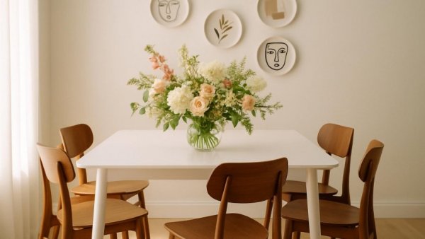 Home refresh ideas with chic dining setup and artistic wall decor.