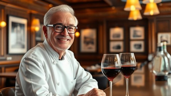 Jim Baker Legacy at Owen Brennan's, smiling chef with wine in restaurant.