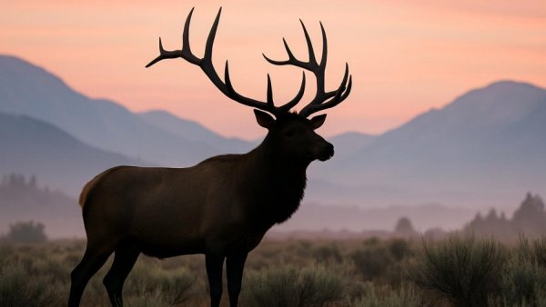 Elk silhouette during sunset in Idaho, sagebrush plain scenery.
