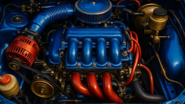 Car engine close-up highlighting parts, related to car ticking noise cooling down.