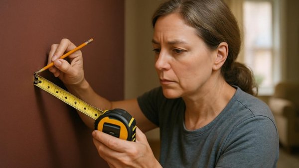 Focused woman measuring wall for painting stripes, How to Paint Stripes on a Wall