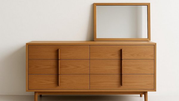 Simple wood dressers with mirror, minimalistic design.