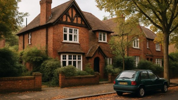Arts-and-Crafts home in London with classic architecture and greenery.