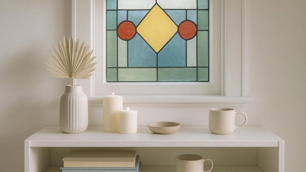 Modern interior shelf with summer home design accents for 2025.
