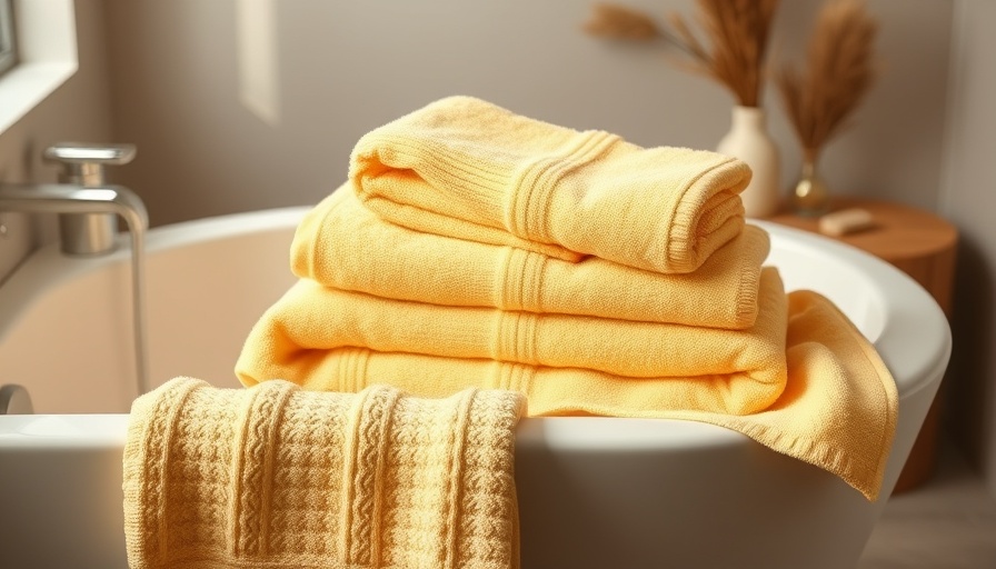 Soft yellow lightweight cotton towels on a bathtub in cozy bathroom setting.