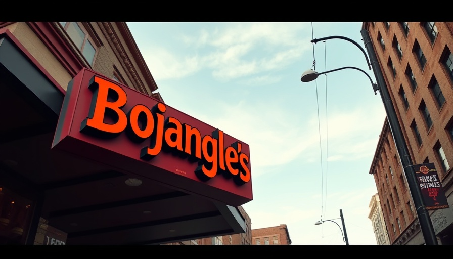 Prominent Bojangles sign in urban setting related to workplace violence in Midsouth.