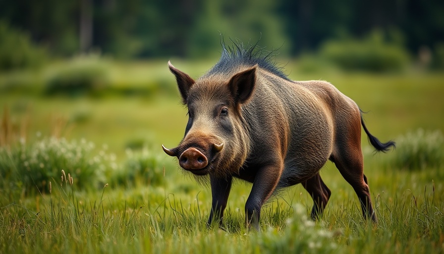 Wild boar walking in a meadow, DNR Pig Sting