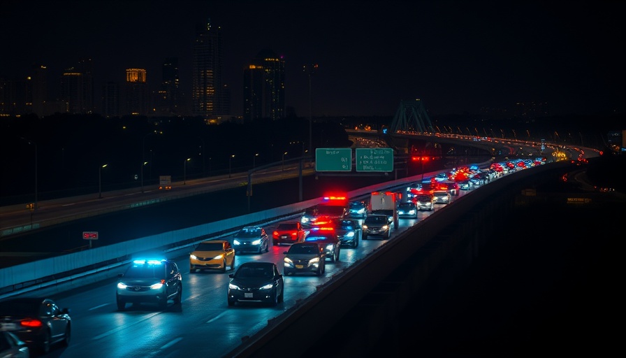 I-40 bridge traffic disruptions at night with halted vehicles.
