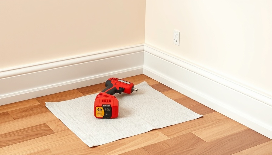 Installing baseboards with a drill in a corner room setup.