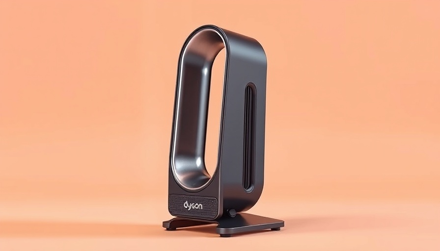 Dyson space heater on peach background with minimal design.