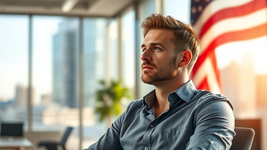 Thoughtful man in modern office, reflecting on financial technology and investment strategies.