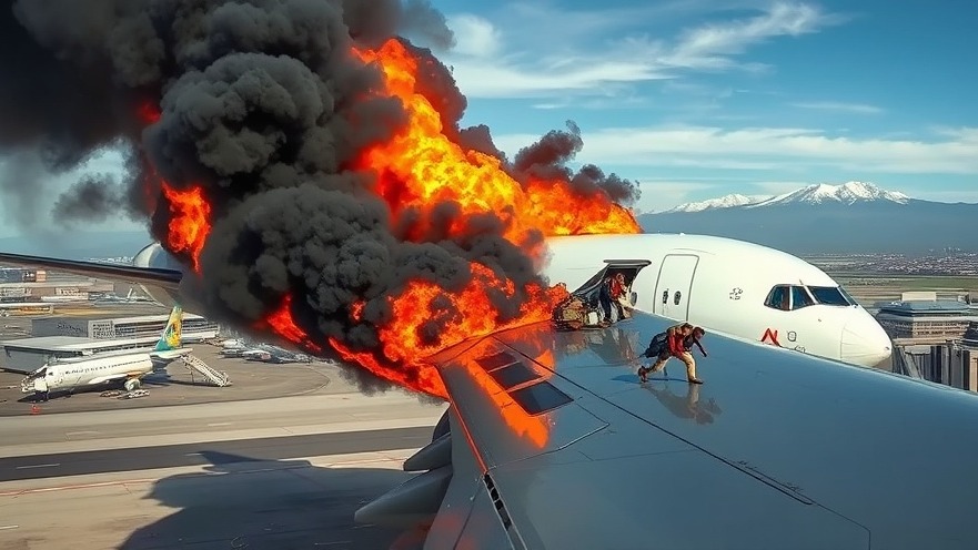 Dramatic Denver airport incident: passengers evacuate a burning aircraft amidst smoke.