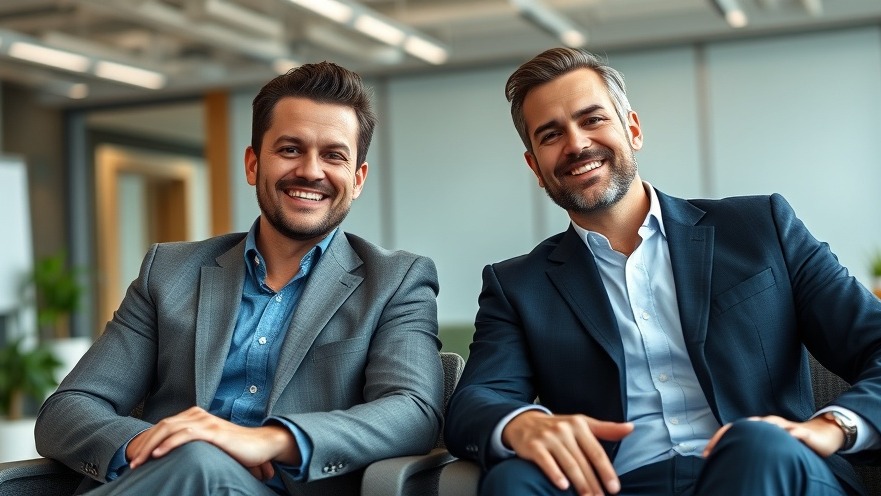 Two confident American businessmen exemplifying leadership traits and emotional intelligence in a hybrid work setting.