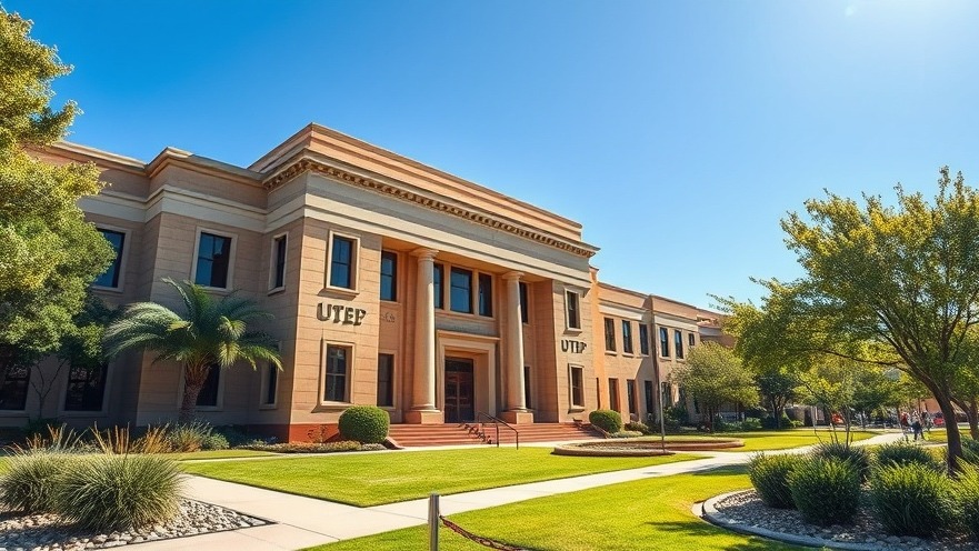 UTEP campus showcasing architecture amid vibrant colors, highlighting cybersecurity for college students.