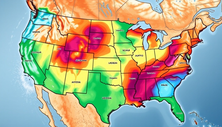 Colorful map showing Texas winter storm alerts and climate change effects.