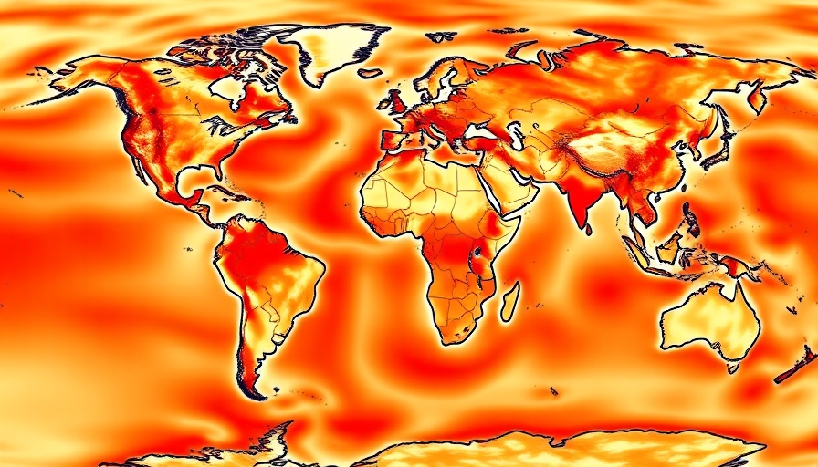 Global heat map illustrating climate action impacts with temperature variations.