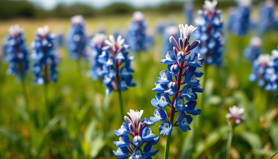 Blooming bluebonnets in Texas wildflower forecast field.